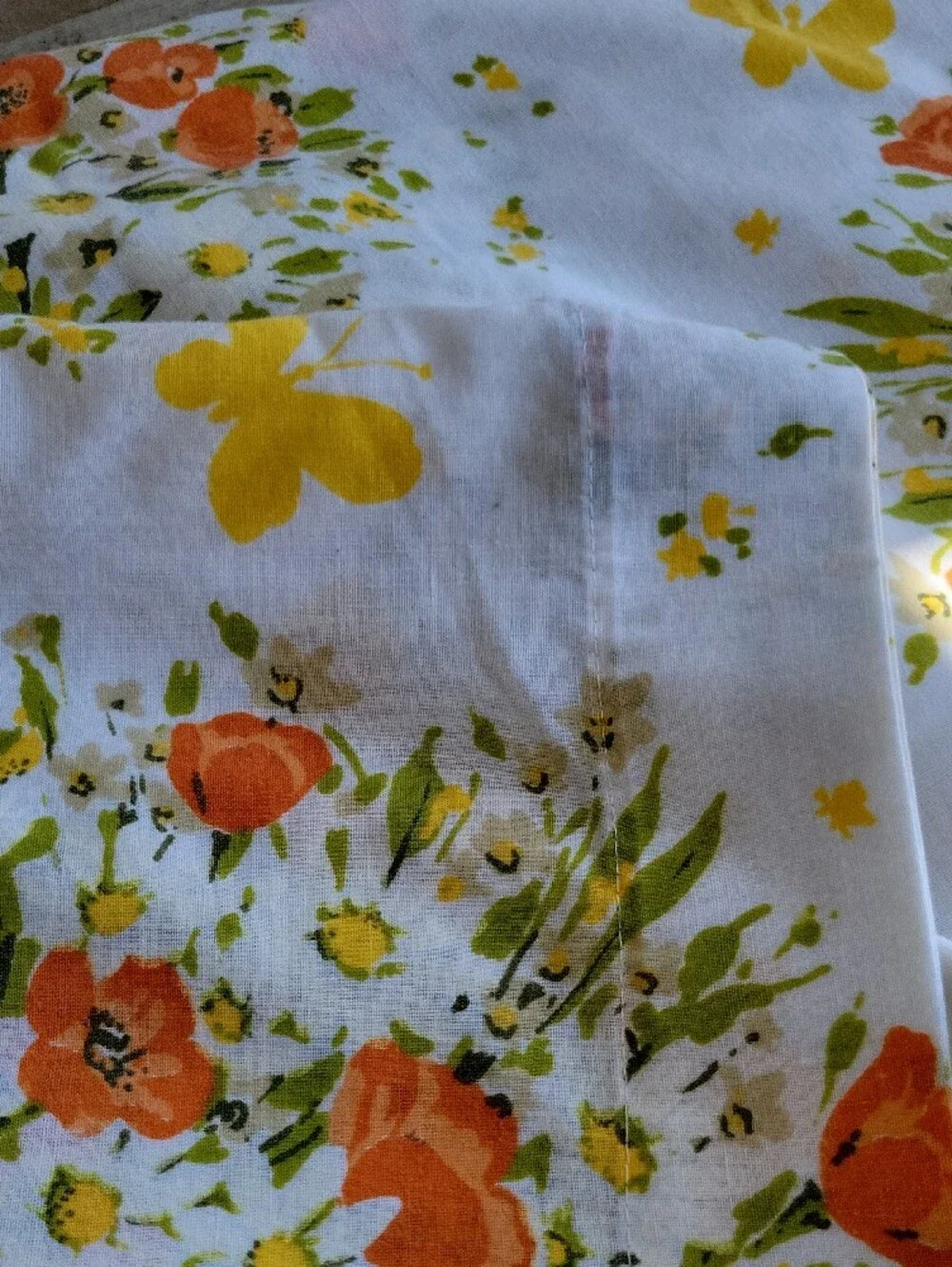 Muslin Floral 70s Flat Sheet in Yellow & Orange Morgan Jones
